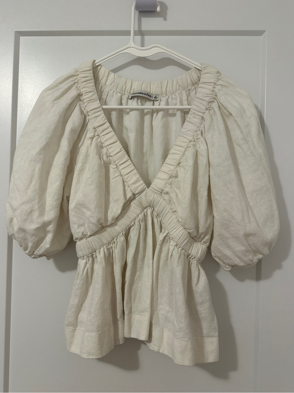 Abercrombie & Fitch White V-neck Linen Cotton Blend Blouse Size Small Women’s